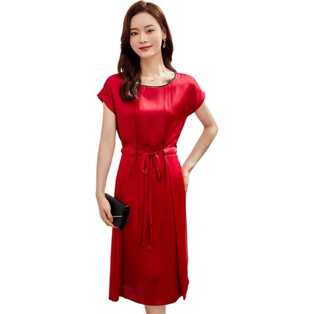 比利斯山羊 【仿丝大码】夏季简约风女雪纺裙子宽松显瘦休闲连衣裙 女款