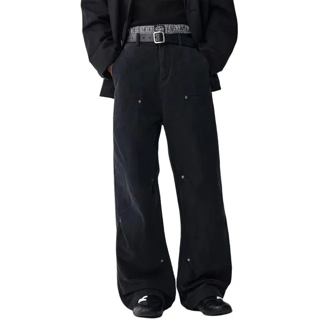 米素力 纯棉高级感潮牌纯色宽松工装中腰牛仔裤 男女同款