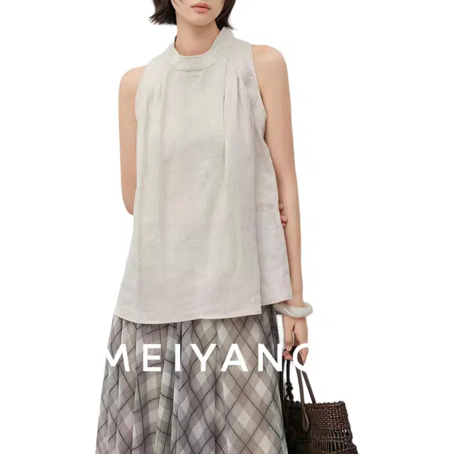 美洋 亚麻立领挖肩背心 女款