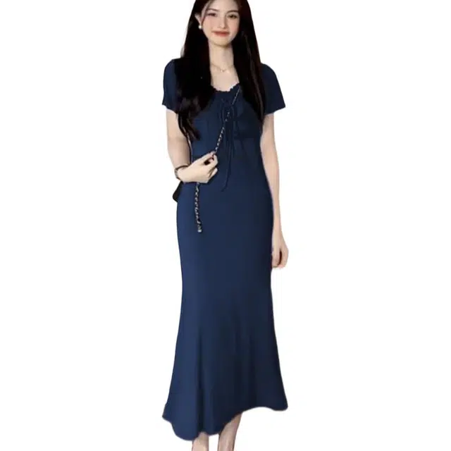 一碗士多 高级感法式御姐女夏季收腰显瘦包臀鱼尾长裙短袖连衣裙 女款