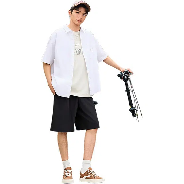 三福 简约百搭时尚纯色中腰五分休闲短裤 男款