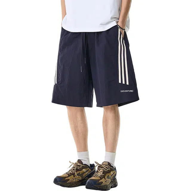 米素力 高级感美式宽松条纹五分裤休闲短裤 男款