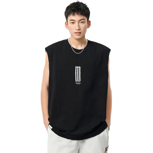 米素力 宽松透气运动英文圆领背心 男款