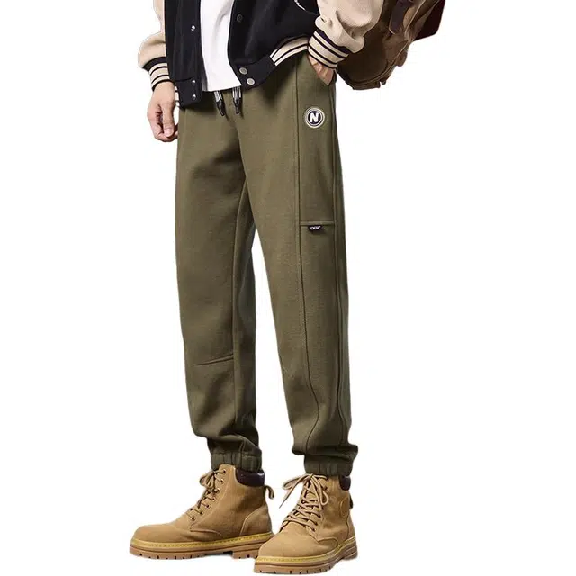 路杰邦 基础款简约纯色松紧腰长裤子宽松百搭束脚柔软舒适免烫休闲裤 男款