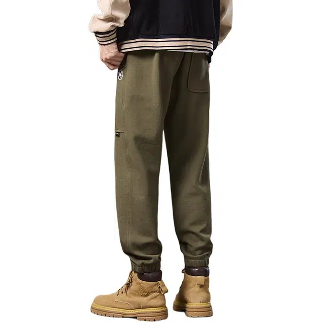 路杰邦 基础款简约纯色松紧腰长裤子宽松百搭束脚柔软舒适免烫休闲裤 男款