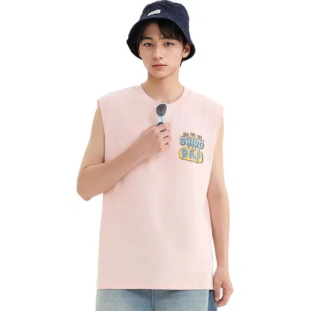 三福 趣味字母图案宽肩圆领背心 男款