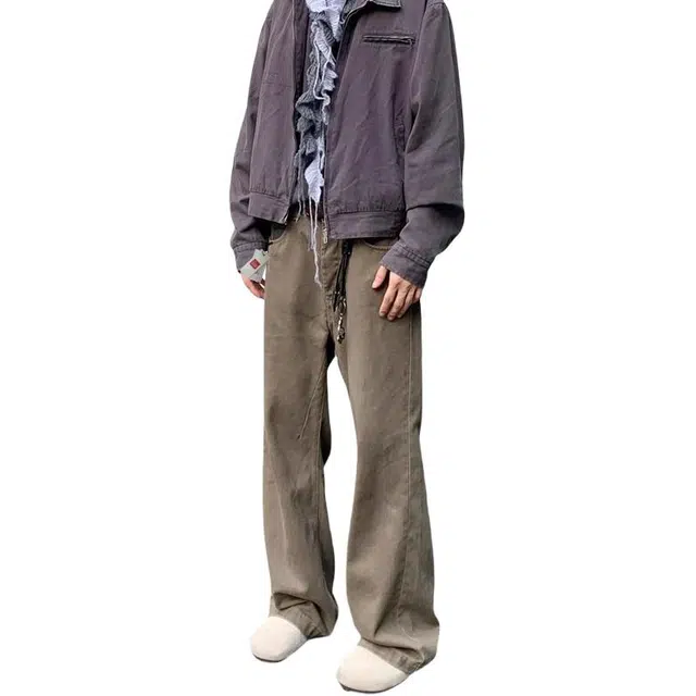 北极绒 美式复古男春秋小众宽松高级感直筒牛仔裤 男款