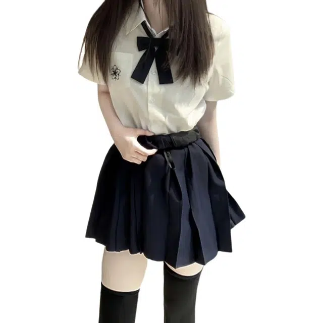 玉儿恋 日系学院风宽松百搭纯色百褶裙装套装 女款