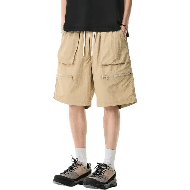 米素力 速干流氓卡其色纯色中腰五分裤工装短裤 男款