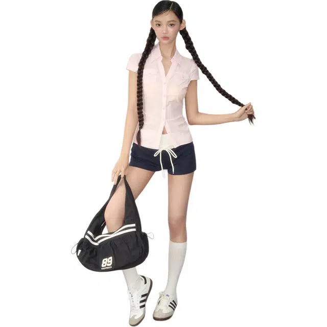 花蔓色 多风格收腰设计感上衣短袖衬衫 女款