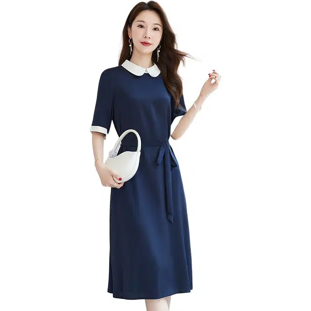 水墨佳人 夏季轻奢气质遮肚子显瘦中长款短袖连衣裙 女款