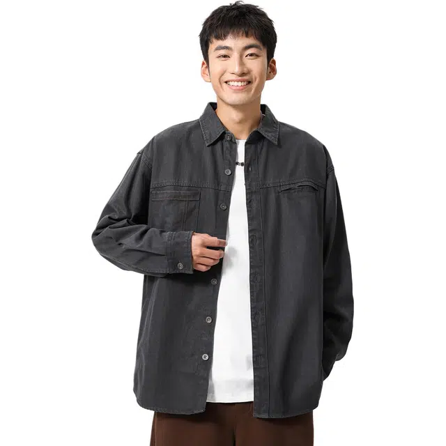 米素力 高级感痞帅工装落肩袖长袖潮衬衫 男女同款