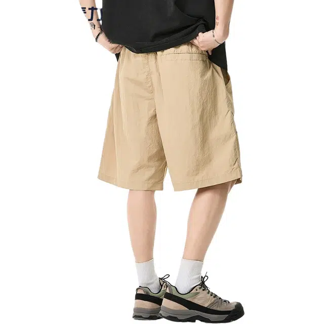 米素力 速干流氓卡其色纯色中腰五分裤工装短裤 男款