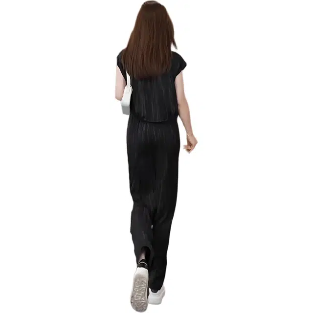 沐晓欣 时尚女气质高级显瘦无袖衬衫阔腿裤两件套休闲套装 女款