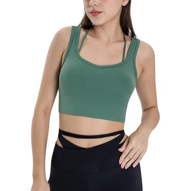 新世家族 性感挂脖美背文胸女裸感透气收副乳聚拢健身轻盈修身高腰紧身动感时尚运动内衣 女款