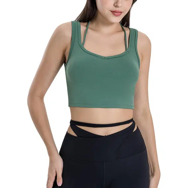 新世家族 性感挂脖美背文胸女裸感透气收副乳聚拢健身轻盈修身高腰紧身动感时尚运动内衣 女款