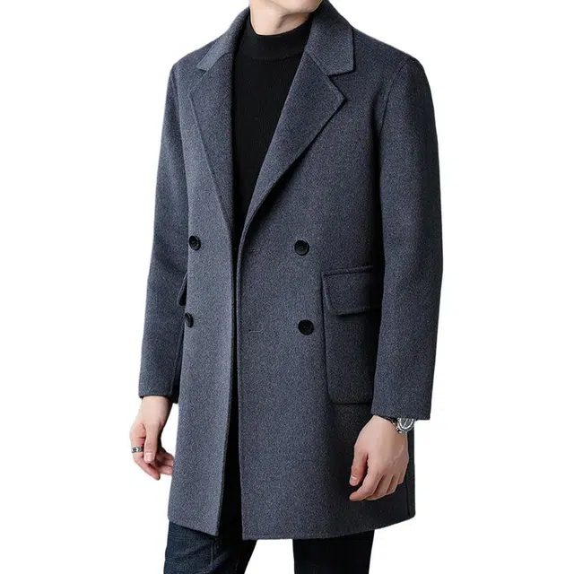 太子龍 爸爸装羊毛双面呢厚中长款保暖大衣 男款