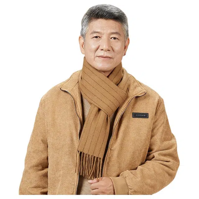 恒源祥 秋冬季保暖竖条 山羊绒 绒线围巾 男款
