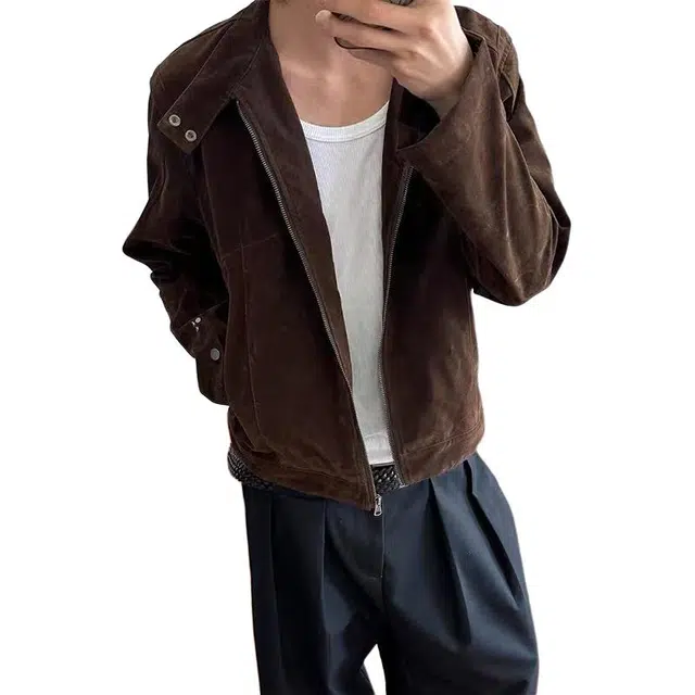 单爵 美式复古绒皮哈灵顿立领外套男款秋季高级感夹克 男女同款