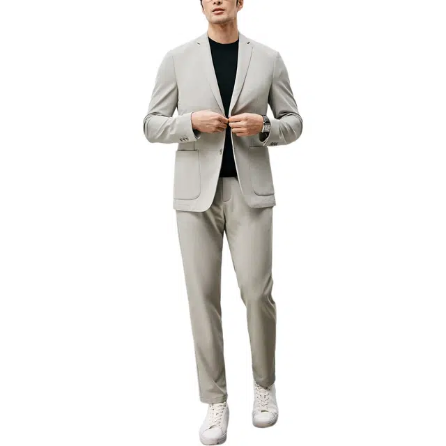 丹宁哲学 高弹力舒适细格面料纯色长袖平驳领标准便服单西西装 男款