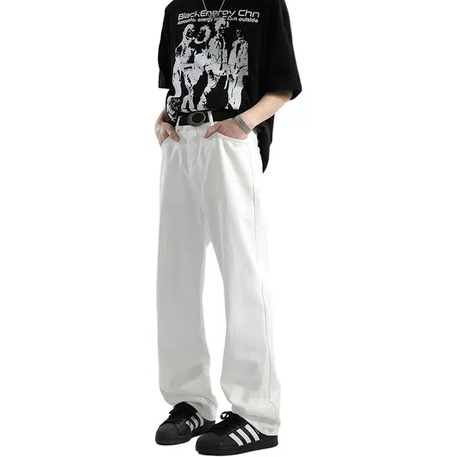 单爵 美式高街微喇裤男潮牌直筒修身显瘦牛仔裤 男女同款