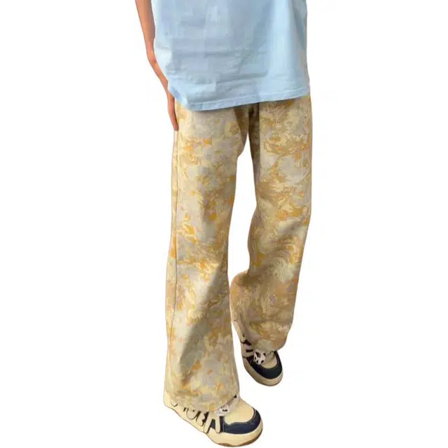 单爵 美式扎染微喇裤男款高级感痞牛仔裤 男女同款