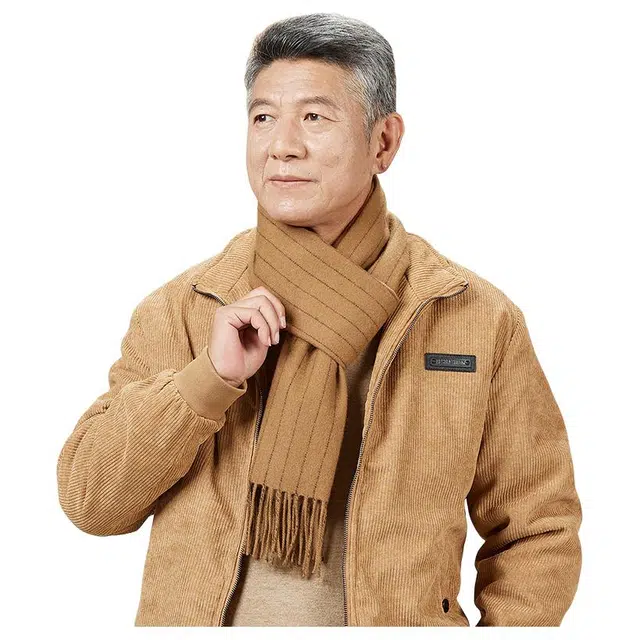 恒源祥 秋冬季保暖竖条 山羊绒 绒线围巾 男款