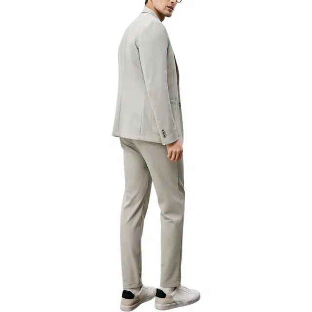 丹宁哲学 高弹力舒适细格面料纯色长袖平驳领标准便服单西西装 男款