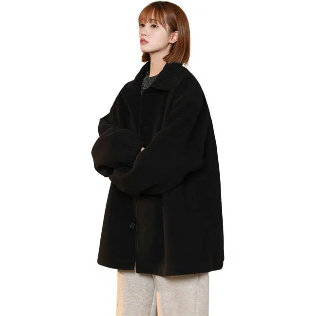 华夏儿女 美式复古夹棉加厚加绒御寒宽松翻领单排扣时尚百搭外套夹克 男女同款