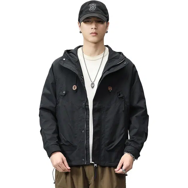 希越 春季外套男款春秋季美式高街工装上衣潮流百搭宽松连帽夹克 男款