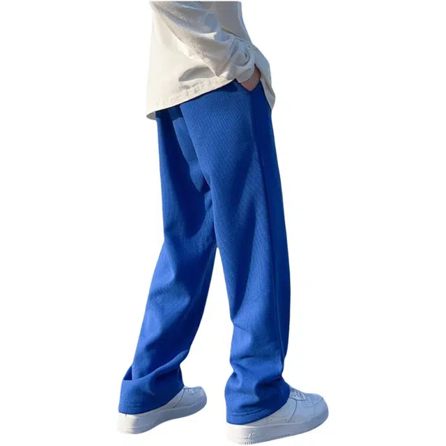 半空山 美式复古华夫格重磅直筒纯色宽松舒适百搭长裤休闲裤 男女同款