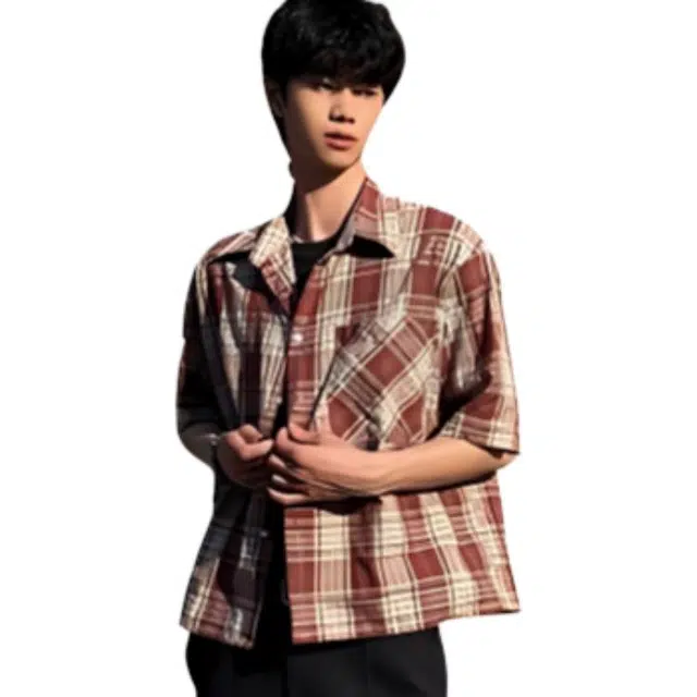 单爵 格子高级感痞帅美式复古衬衣防嗮外套夏季短袖衬衫 男女同款