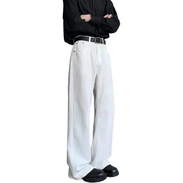 单爵 美式高街微喇裤男潮牌直筒修身显瘦牛仔裤 男女同款