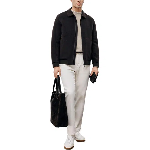 丹宁哲学 高端纯羊毛双面呢纯色常规长袖翻领标准夹克 男款