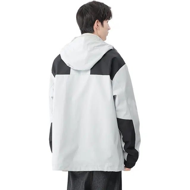 雅鹿  美式复古休闲拼色连帽设计感工装纽扣潮流百搭  防风耐磨冲锋衣 男女同款