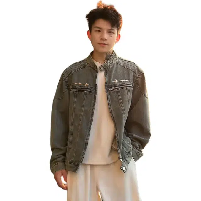 单爵 牛仔外套男高级感秋季发型师潮牌男装短款夹克 男女同款