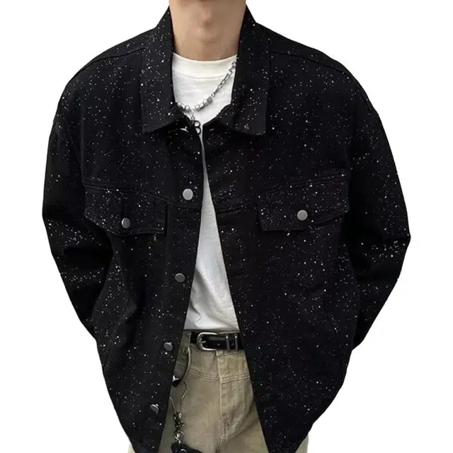 零氏 美式高街满天星男士潮流宽松学生痞帅上衣牛仔外套 男女同款