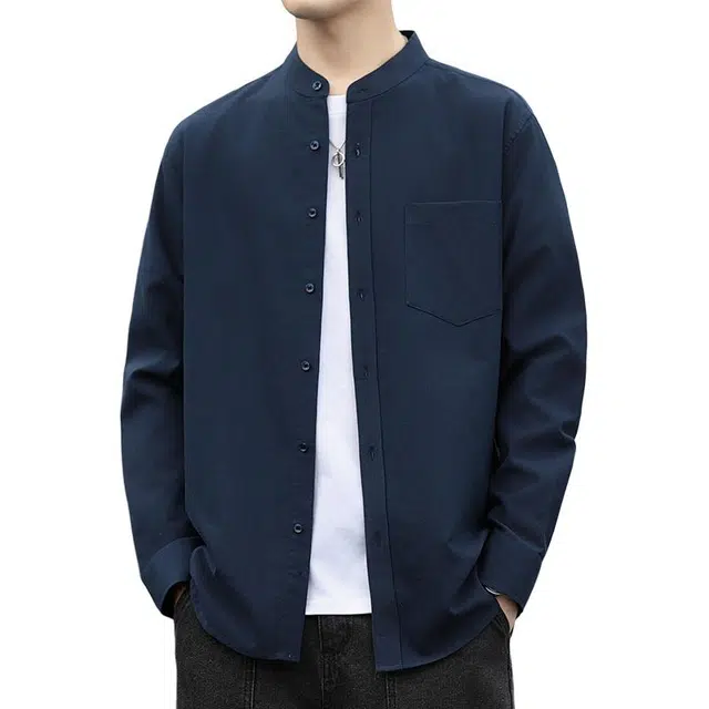 头号青年 舒适有型简约大方亨利领潮流质感耐穿衬衫 男款