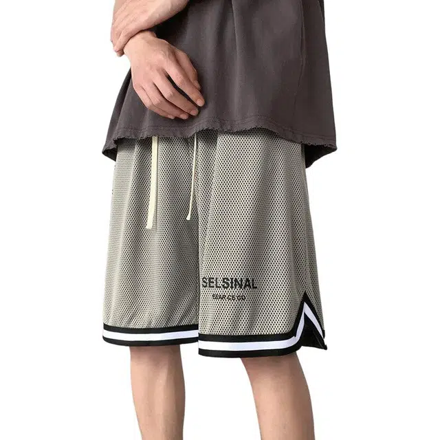 大白鲨 网眼速干冰丝篮球裤男夏季薄款透气运动大码美式健身羽毛球五分裤抽绳宽松直筒中裤休闲短裤 男女同款