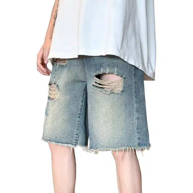 法文箱子 复古水洗做旧五分设计感小众美式牛仔短裤 男款