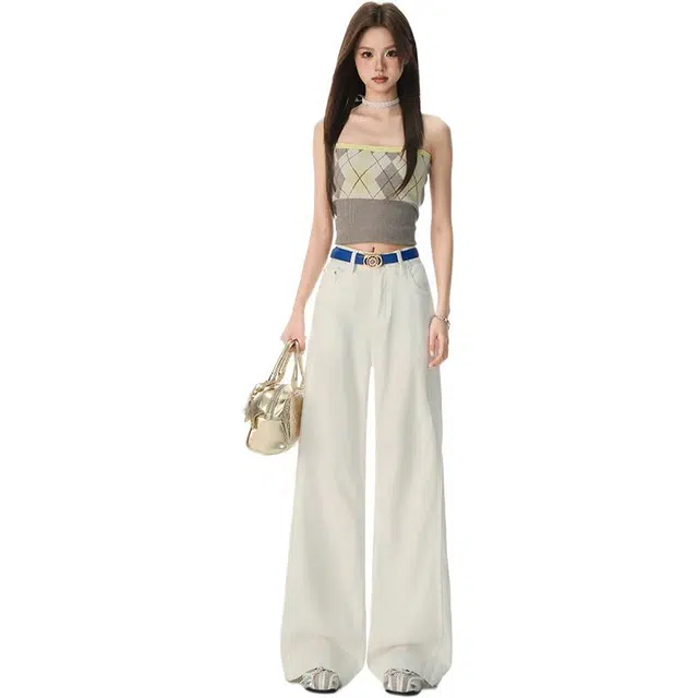 么宁 超薄三防面料冰凉透气侧缝拉高设计显高宽松直筒垂感拖地牛仔裤 女款