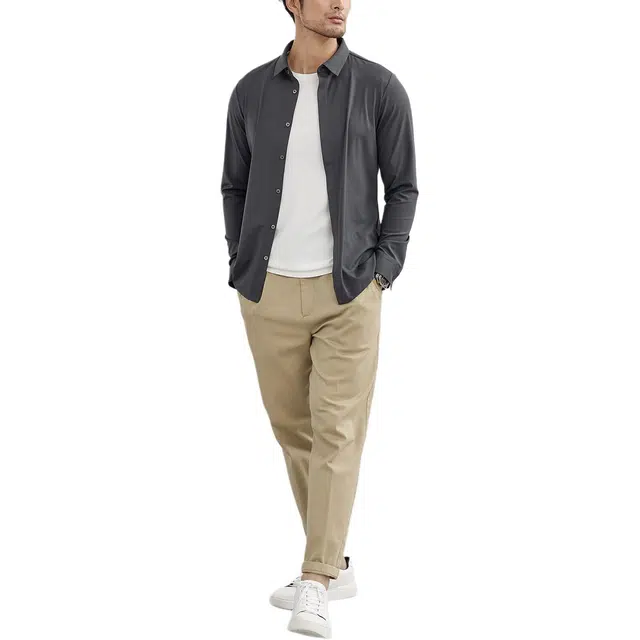 丹宁哲学 丝滑免烫抗皱舒适纯色长袖休闲风衬衫 男款