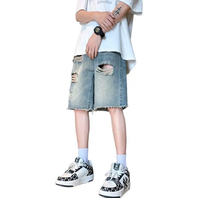 法文箱子 复古水洗做旧五分设计感小众美式牛仔短裤 男款