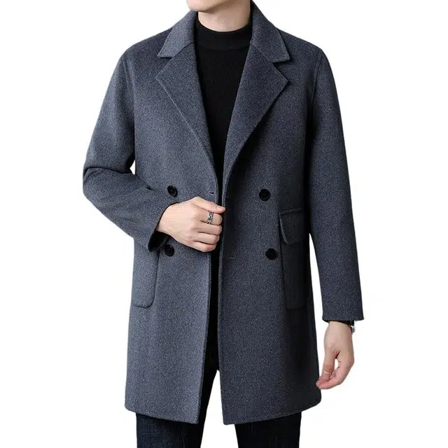 太子龍 爸爸装羊毛双面呢厚中长款保暖大衣 男款