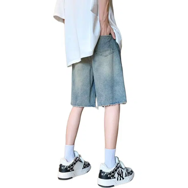 法文箱子 复古水洗做旧五分设计感小众美式牛仔短裤 男款