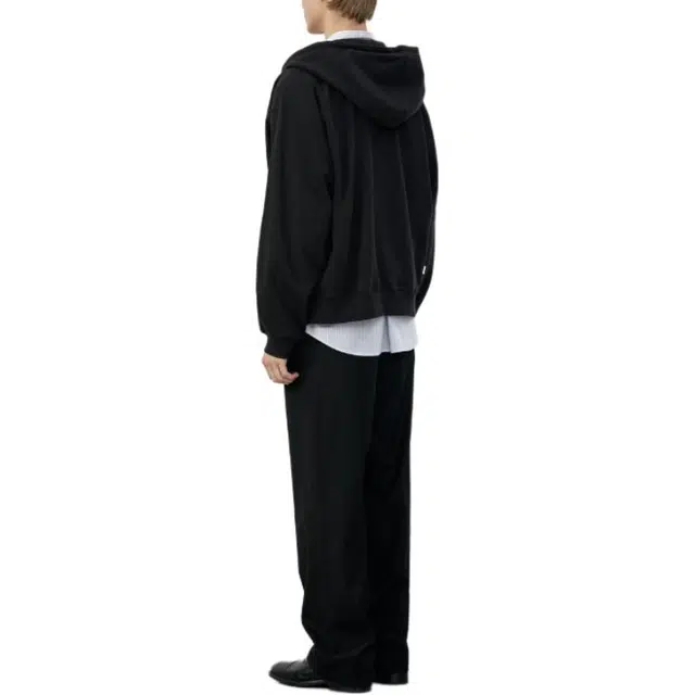 Dunst UNISEX LEATHER LOGO ZIP-UP HOODIE BLACK