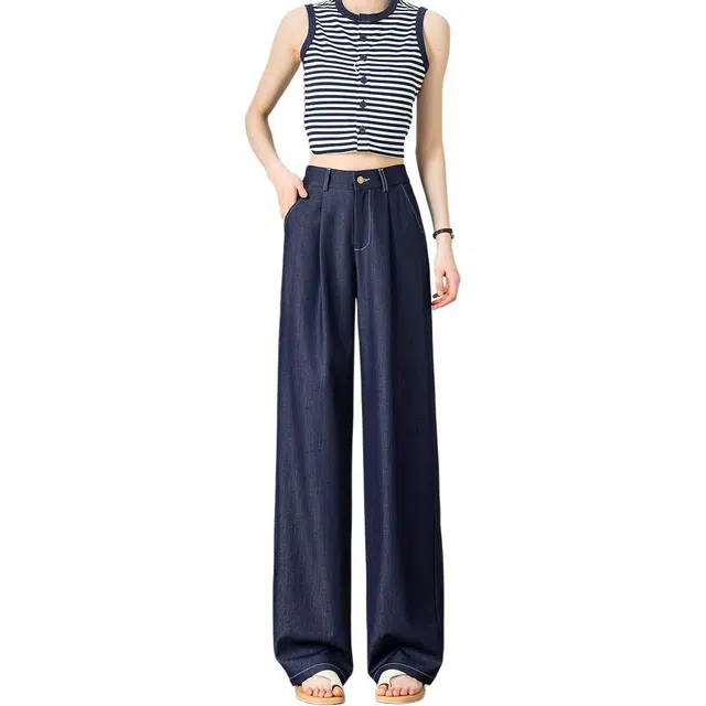 惟熙 纯色高腰简约直筒阔腿裤休闲裤 女款