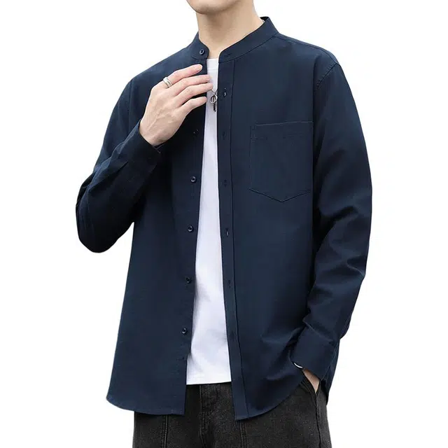 头号青年 舒适有型简约大方亨利领潮流质感耐穿衬衫 男款