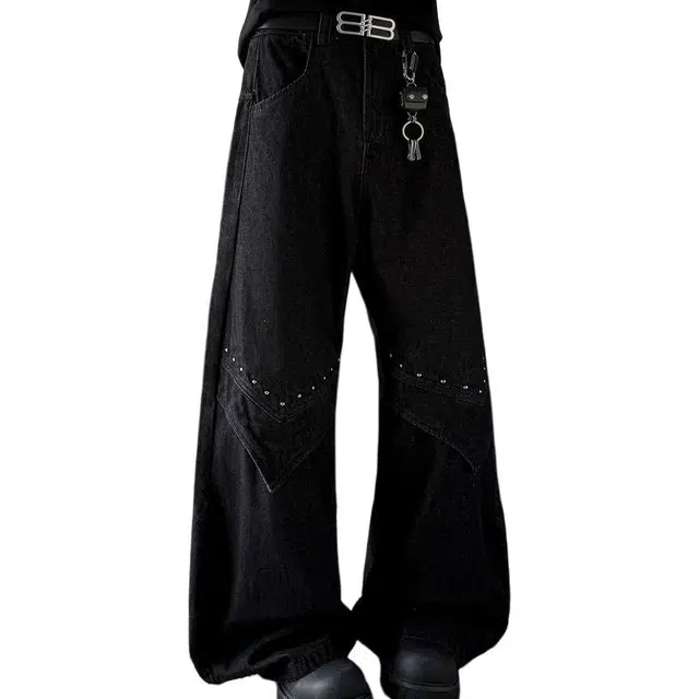 地界二 美式高街廓形潮牌小众活页设计宽松阔腿弯刀牛仔裤 男款