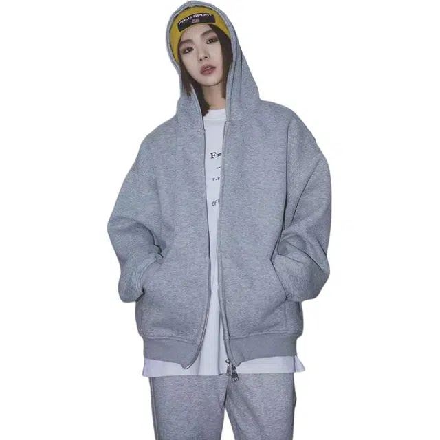 单爵 重磅纯色连帽高街情侣开衫外套潮牌宽松痞帅上衣卫衣 男女同款